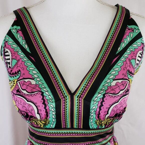 Beige by eci Multicolor Floral V-Neck Sleeveless Dress – Size 8 - Picture 11 of 12